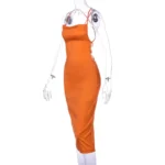 CZCCWD Neon Satin Backless Midi Dress: Sexy Bodycon with Lace-Up Halter - Image 30