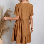 Women's V-Neck Pleated A-Line Dress: Loose Fit & Casual Summer Style - Image 13