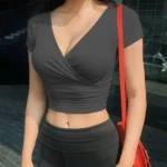 V-Neck Crop Top: Sexy Summer T-Shirt with Korean Fashion Style - Image 3