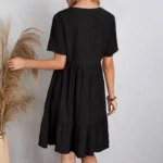 Women's V-Neck Pleated A-Line Dress: Loose Fit & Casual Summer Style - Image 11