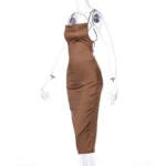 CZCCWD Neon Satin Backless Midi Dress: Sexy Bodycon with Lace-Up Halter - Image 29