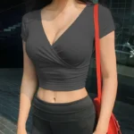V-Neck Crop Top: Sexy Summer T-Shirt with Korean Fashion Style - Image 24
