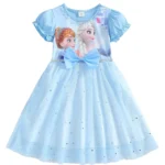 Disney Frozen Elsa Princess Dress: Summer Kids' Short Sleeve Party Costume with Cape - Image 5
