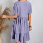Women's V-Neck Pleated A-Line Dress: Loose Fit & Casual Summer Style - Image 24
