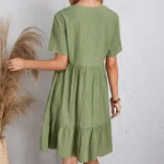 Women's V-Neck Pleated A-Line Dress: Loose Fit & Casual Summer Style - Image 12