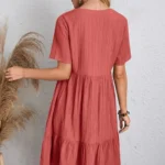 Women's V-Neck Pleated A-Line Dress: Loose Fit & Casual Summer Style - Image 15