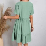 Women's V-Neck Pleated A-Line Dress: Loose Fit & Casual Summer Style - Image 19