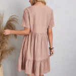 Women's V-Neck Pleated A-Line Dress: Loose Fit & Casual Summer Style - Image 18