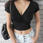 V-Neck Crop Top: Sexy Summer T-Shirt with Korean Fashion Style - Image 2