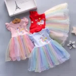 Disney Girls' Unicorn Princess Dress: Flying Sleeves for Summer Parties - Image 2
