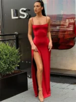 Women's Sexy Bodycon Sheath Dress Summer Spaghetti Strap & Split Design - Image 6