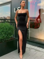Women's Sexy Bodycon Sheath Dress Summer Spaghetti Strap & Split Design - Image 3